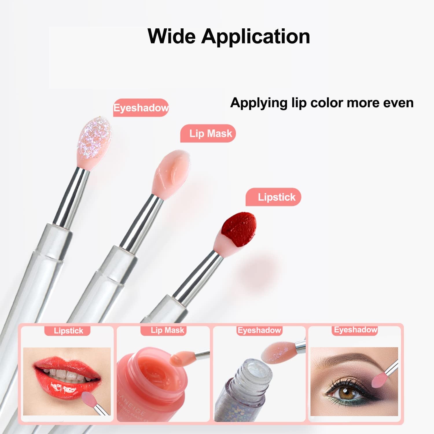Lip Brush, 6PCS Silicone Lip Applicator Reusable Lip Mask Applicator, Silicone Lip Brush Retractable Lip Gloss Balm Applicator Eyeshadow Lip Scrub Brush Applicator Lip Applicators Disposable